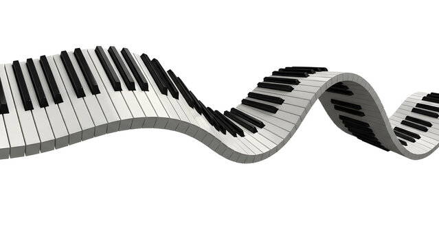 Wavy piano keyboard design element symbolizing flowing sound, music, and performance art. isolated PNG with Transparent Background