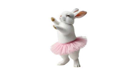 Cute white rabbit bunny dancing ballet in a pink tutu skirt for children's design. isolated PNG with Transparent Background