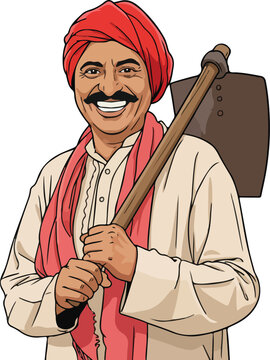 Indian farmer with iron spade vector illustration
