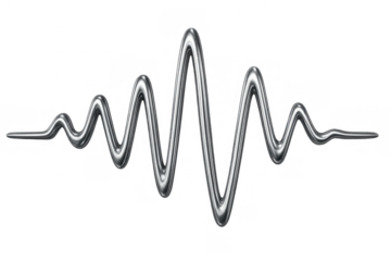 Abstract liquid metal sound wave graph presenting frequency and an audio waveform visualization on transparent background