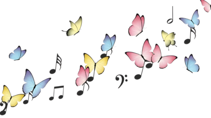 Beautiful colorful flying butterflies and music notes vector design element isolated PNG with Transparent Background