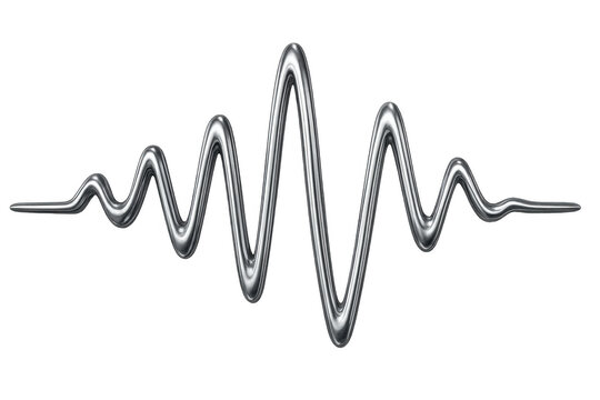 Abstract liquid metal sound wave graph presenting frequency and an audio waveform visualization on transparent background