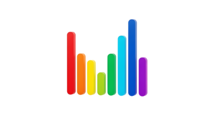 Vibrant 3D rainbow bar chart graphic icon representing data, sound, or digital progress isolated PNG with Transparent Background