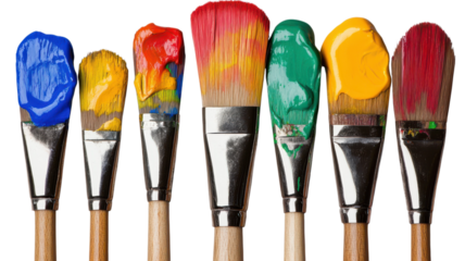 Colorful paintbrushes with vibrant paint ready for an artistic project in a creative studio setting.