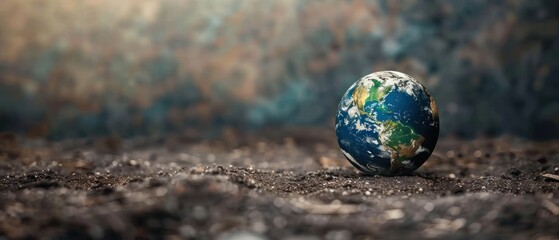 Environmental Earth globe circle shape model resources on floor ground sustainable background copy space.