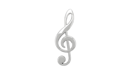 Polished silver treble clef music symbol for classical sound and entertainment design isolated PNG with Transparent Background