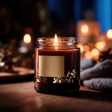 Cozy Lit Candle in Clear Glass Jar Mockup