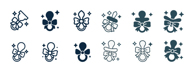 Decorative rattles with bows: charming baby icon set