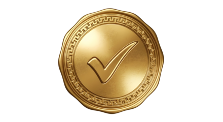 Premium gold approved seal or guarantee badge with checkmark symbol icon isolated PNG with Transparent Background
