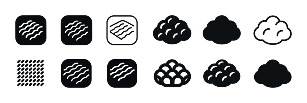 Icon set of different modern cloud and wave patterns in black and white