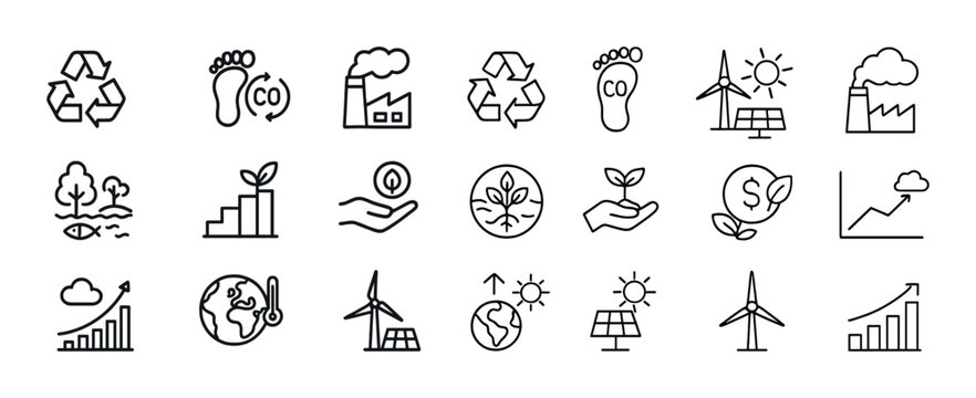 Renewable energy and environmental sustainability icon set - Powered by Adobe