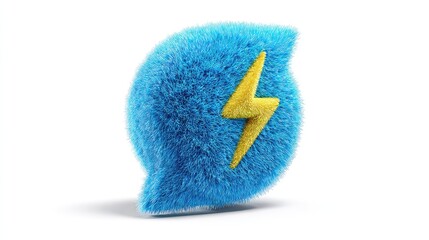 Fluffy blue speech bubble with a striking yellow lightning bolt, perfect for electrifying your social media and digital marketing campaigns with a unique and eye-catching design