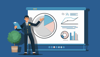 Business Presentation Analyzing Data and Charts on a Screen