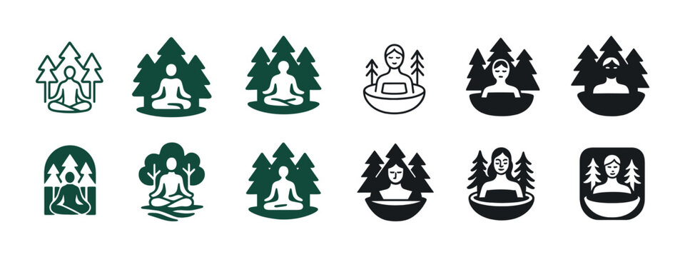 Meditation and relaxation symbols with trees and nature elements - Powered by Adobe