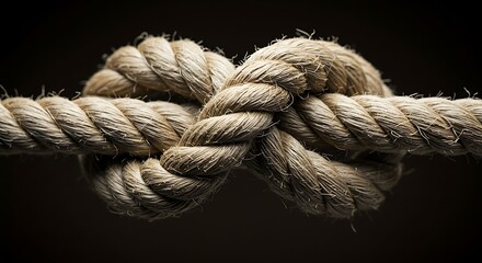 Fototapeta premium Macro shot of a thick, natural fiber rope tied in a secure knot against a dark background