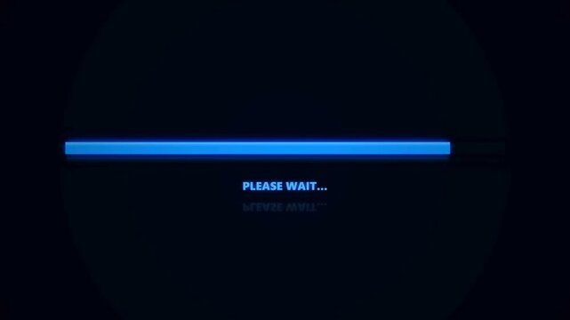 minimalist please wait lights up blue with black background video 4k