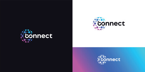 connection logo molecule digital technology icon vector illustration