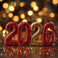 Sparkling 2026 New Year celebration design with festive lights and glitter for a bright future year