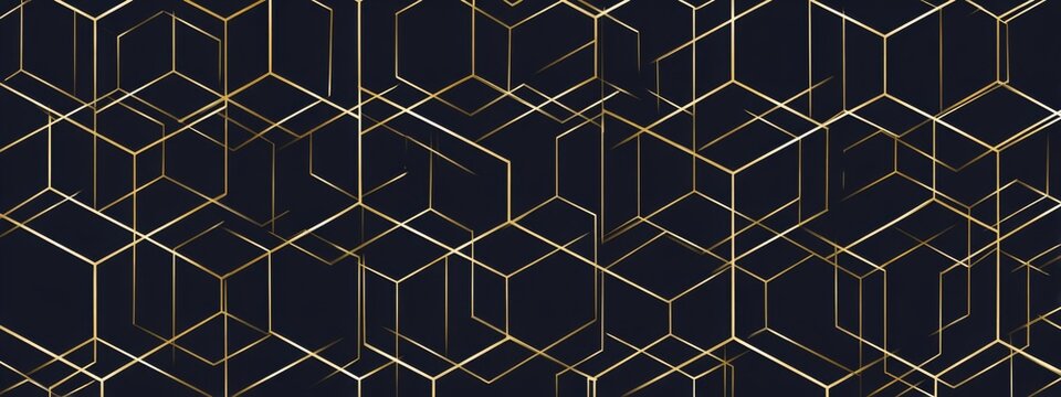Dark Navy Background with Geometric Gold Outlines and Pure Shapes for Modern Design Elements