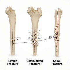 Bone fracture types simple comminuted spiral diagram