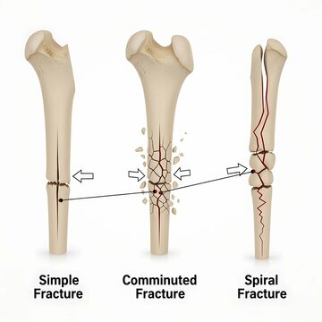 Bone fracture types simple comminuted spiral diagram