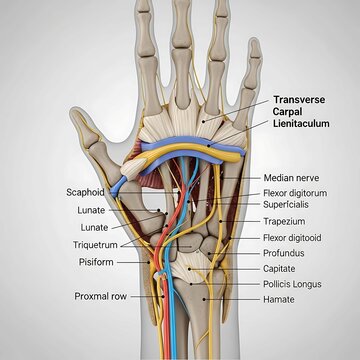Human Hand Anatomy with Labeled Bones and Nerves carpal bones