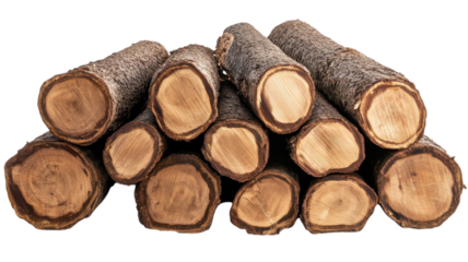 Stack of fresh wooden logs ready for use in construction or firewood at a local lumber yard during daylight hours.
