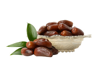 Fresh dates in a bowl, perfect for Ramadan, isolated, PNG