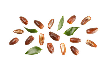 Fresh dates scattered with leaves, perfect for Ramadan, isolated, PNG