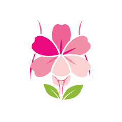 Fototapeta premium Stylized Digital Flower Illustration Soft Pink Petals Green Leaves Artistic Design
