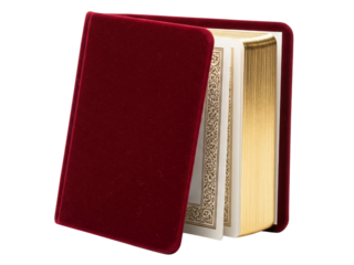 Red velvet storage box with stack of generic fantasy playing cards mockup on a transparent background