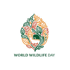 Obraz premium World Wildlife Day Concept Lion Face in Leaf Shape Line Art