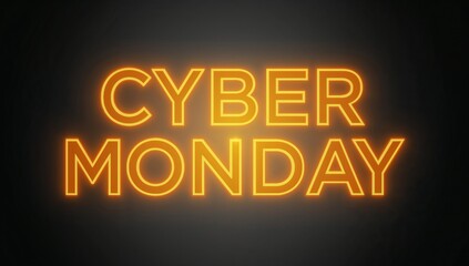 Displaying glowing uppercase CYBER MONDAY text on studio dark backdrop, with neon tubing halo