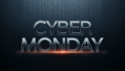 Displaying 3D metallic CYBER MONDAY text reflecting studio glow in digital banner with ember band