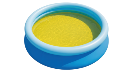 Isolated paddling pool on the grass, small children’s swimming pool with water, yellow color