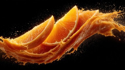 Dynamic orange slice splashing with juice, capturing freshness