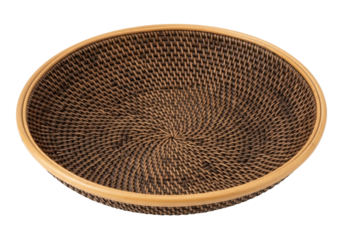 Isolated oval wicker basket for fruits or vegetables, vintage handcraft brown color