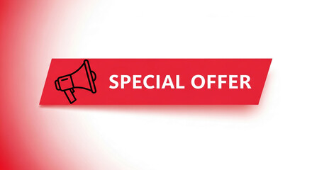 Red banner displaying "Special Offer" with a black line art megaphone, showcasing promotion, announcement, sale, perfect for advertising purpose