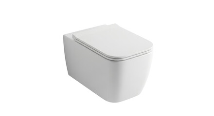 Isolated close up shot of wall hung toilet with closed lid; modern design for minimalist bathroom