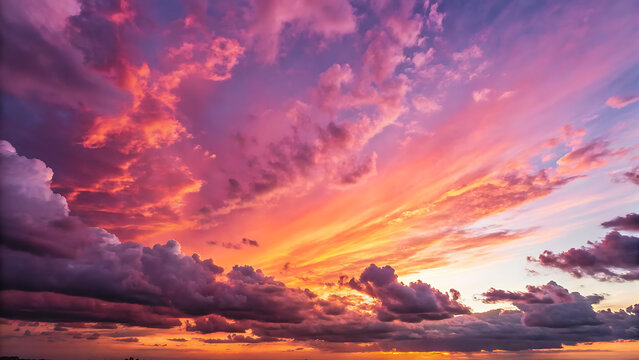 Dramatic sunset sky with vibrant pink purple and orange clouds