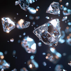 Stunning diamonds floating gracefully, sparkling gems for luxury brand aesthetic, jewelry showcase, wealth