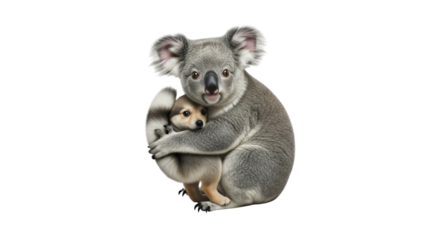 Koala holding a small dog isolated PNG with Transparent Background