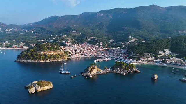 Aerial view of Parga, in the region of Preveza in Epirus, Greece