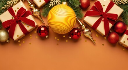 Christmas gift box and ornament decoration border top