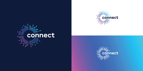 digital technology network, global connection solution, logo design template.
