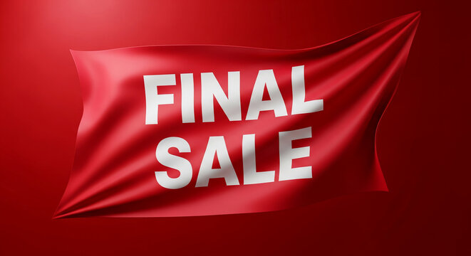 Red textile banner with a "Final Sale" message in white letters, representing promotional discount or event closing, suitable for advertising purpose