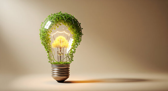 Explore sustainable energy solutions with this striking lightbulb intertwined with vibrant green foliage, symbolizing growth and innovation for environmental awareness campaigns