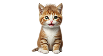 Cute happy ginger kitten portrait isolated PNG with Transparent Background