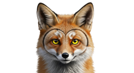 Fox portrait with heart shapes around eyes isolated PNG with Transparent Background
