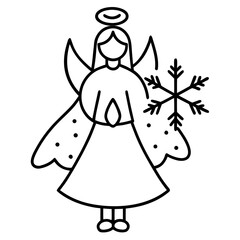 Elegant Christmas Angel Line Art with Snowflake for Holiday Season Decorations